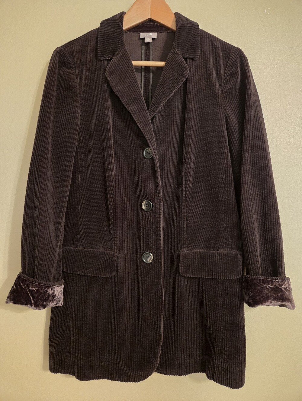 J.JILL Vintage Brown Corduroy Velvet Trim 3 Button Academia Preppy Blazer SZ S